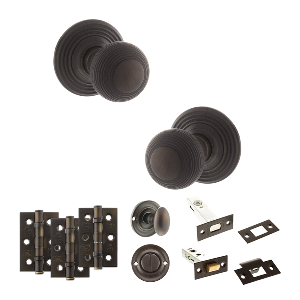 ADPOE50RMKUDB60_OLD-ENGLISH-RIPON-URBAN-DARK-BRONZE.jpg Atlantic Old English Ripon Door Knob Pack (Bathroom Set - 3" Deadbolt, 3" Fire Rated Hinges x3) - Urban Dark Bronze - Image 1