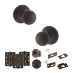 Atlantic Old English Ripon Door Knob Pack (Bathroom Set - 3" Deadbolt, 4" Fire Rated Hinges x3) - Urban Dark Bronze