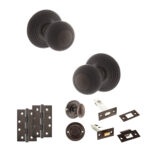 Atlantic Old English Ripon Door Knob Pack (Bathroom Set - 3" Deadbolt, 4" Slim Knuckle Hinges x2) - Urban Dark Bronze