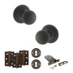 Atlantic Old English Ripon Door Knob Pack (Lock Set - Horizontal Sashlock, 3" Fire Rated Hinges x3) - Urban Dark Bronze