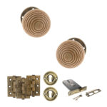 Atlantic Old English Bridlington Door Knob Pack (Lock Set - Horizontal Sashlock, 3" Fire Rated Hinges x3) - Antique Brass