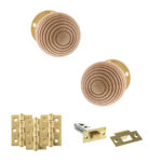 Atlantic Old English Bridlington Door Knob Pack (Latch Set - 3" HD Latch, 3" Fire Rated Hinges x3) - Polished Brass