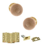 Atlantic Old English Bridlington Door Knob Pack (Latch Set - 4" HD Latch, 4" Fire Rated Hinges x3) - Polished Brass