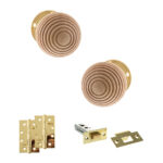 Atlantic Old English Bridlington Door Knob Pack (Latch Set - 3" HD Latch, 4" Slim Knuckle Hinges x2) - Polished Brass