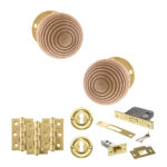 Atlantic Old English Bridlington Door Knob Pack (Lock Set - 3" Latch & Deadlock, 3" Fire Rated Hinges x3) - Polished Brass