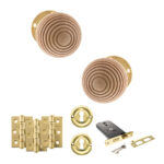 Atlantic Old English Bridlington Door Knob Pack (Lock Set - Horizontal Sashlock, 3" Fire Rated Hinges x3) - Polished Brass