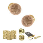 Atlantic Old English Bridlington Door Knob Pack (Lock Set - Horizontal Bathlock, 3" Fire Rated Hinges x3) - Polished Brass