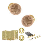 Atlantic Old English Bridlington Door Knob Pack (Lock Set - Horizontal Sashlock, 4" Fire Rated Hinges x3) - Polished Brass