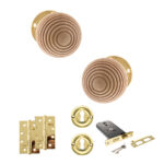 Atlantic Old English Bridlington Door Knob Pack (Lock Set - Horizontal Sashlock, 4" Slim Knuckle Hinges x2) - Polished Brass