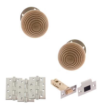 Atlantic Old English Bridlington Door Knob Pack (Latch Set - 3" HD Latch, 4" Fire Rated Hinges x3) - Satin Nickel