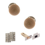Atlantic Old English Bridlington Door Knob Pack (Latch Set - 4" HD Latch, 4" Slim Knuckle Hinges x2) - Satin Nickel