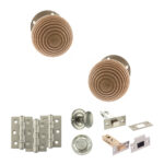 Atlantic Old English Bridlington Door Knob Pack (Bathroom Set - 3" Deadbolt, 3" Fire Rated Hinges x3) - Satin Nickel