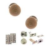 Atlantic Old English Bridlington Door Knob Pack (Bathroom Set - 3" Deadbolt, 4" Slim Knuckle Hinges x2) - Satin Nickel