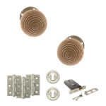 Atlantic Old English Bridlington Door Knob Pack (Lock Set - Horizontal Sashlock, 3" Fire Rated Hinges x3) - Satin Nickel