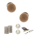 Atlantic Old English Bridlington Door Knob Pack (Lock Set - Horizontal Sashlock, 4" Slim Knuckle Hinges x2) - Satin Nickel