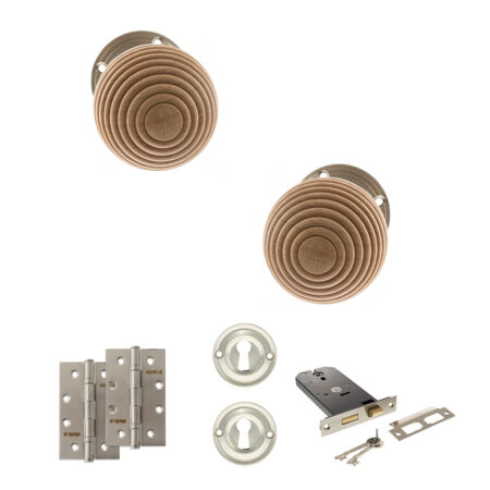 Atlantic Old English Bridlington Door Knob Pack (Lock Set - Horizontal Sashlock, 4" Slim Knuckle Hinges x2) - Satin Nickel