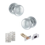 Atlantic Old English Harrogate Door Knob Pack (Latch Set - 4" HD Latch, 4" Slim Knuckle Hinges x2) - Polished Chrome