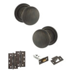 Atlantic Old English Harrogate Door Knob Pack (Latch Set - 4" HD Latch, 4" Slim Knuckle Hinges x2) - Urban Bronze