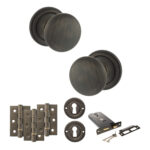 Atlantic Old English Harrogate Door Knob Pack (Lock Set - Horizontal Sashlock, 3" Fire Rated Hinges x3) - Urban Bronze