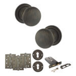 Atlantic Old English Harrogate Door Knob Pack (Lock Set - Horizontal Sashlock, 4" Fire Rated Hinges x3) - Urban Bronze