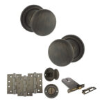 Atlantic Old English Harrogate Door Knob Pack (Lock Set - Horizontal Bathlock, 4" Fire Rated Hinges x3) - Urban Bronze
