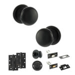Atlantic Old English Harrogate Door Knob Pack (Bathroom Set - 4" Deadbolt, 4" Slim Knuckle Hinges x2) - Matt Black
