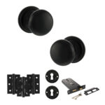 Atlantic Old English Harrogate Door Knob Pack (Lock Set - Horizontal Sashlock, 3" Fire Rated Hinges x3) - Matt Black