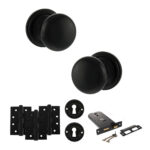 Atlantic Old English Harrogate Door Knob Pack (Lock Set - Horizontal Sashlock, 4" Fire Rated Hinges x3) - Matt Black