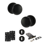 Atlantic Old English Harrogate Door Knob Pack (Lock Set - Horizontal Sashlock, 4" Slim Knuckle Hinges x2) - Matt Black