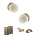 Atlantic Old English Skipton Door Knob Pack (Latch Set - 4" HD Latch, 4" Slim Knuckle Hinges x2) - Antique Brass