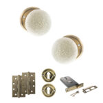 Atlantic Old English Skipton Door Knob Pack (Lock Set - Horizontal Sashlock, 4" Slim Knuckle Hinges x2) - Antique Brass