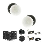 Atlantic Old English Skipton Door Knob Pack (Bathroom Set - 3" Deadbolt, 3" Fire Rated Hinges x3) - Matt Black