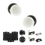 Atlantic Old English Skipton Door Knob Pack (Bathroom Set - 3" Deadbolt, 4" Fire Rated Hinges x3) - Matt Black