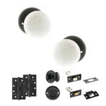 Atlantic Old English Skipton Door Knob Pack (Bathroom Set - 3" Deadbolt, 4" Slim Knuckle Hinges x2) - Matt Black