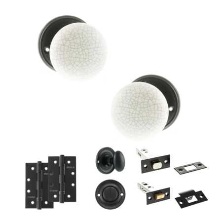 Atlantic Old English Skipton Door Knob Pack (Bathroom Set - 4" Deadbolt, 4" Slim Knuckle Hinges x2) - Matt Black