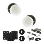 Atlantic Old English Skipton Door Knob Pack (Lock Set - 3" Latch & Deadlock, 4" Fire Rated Hinges x3) - Matt Black