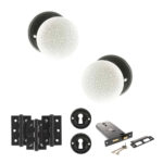 Atlantic Old English Skipton Door Knob Pack (Lock Set - Horizontal Sashlock, 3" Fire Rated Hinges x3) - Matt Black