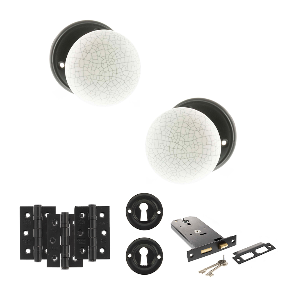 ADPOE59CMKWHMB69_OLD-ENGLISH-SKIPTON-MATT-BLACK.jpg Atlantic Old English Skipton Door Knob Pack (Lock Set - Horizontal Sashlock, 3" Fire Rated Hinges x3) - Matt Black - Image 1