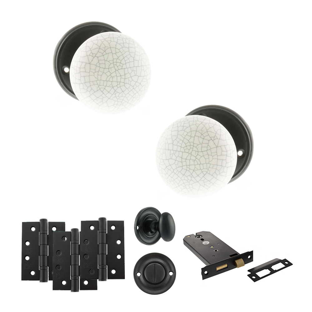 ADPOE59CMKWHMB72_OLD-ENGLISH-SKIPTON-MATT-BLACK.jpg Atlantic Old English Skipton Door Knob Pack (Lock Set - Horizontal Bathlock, 4" Fire Rated Hinges x3) - Matt Black - Image 1
