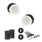 Atlantic Old English Skipton Door Knob Pack (Lock Set - Horizontal Sashlock, 4" Slim Knuckle Hinges x2) - Matt Black