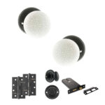 Atlantic Old English Skipton Door Knob Pack (Lock Set - Horizontal Bathlock, 4" Slim Knuckle Hinges x2) - Matt Black