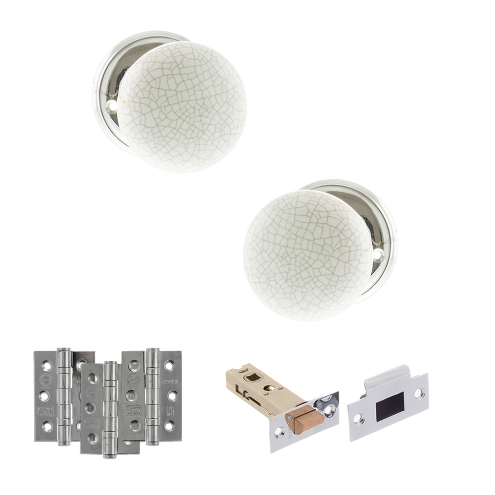 ADPOE59CMKWHPC55_OLD-ENGLISH-SKIPTON-POLISHED-CHROME.jpg Atlantic Old English Skipton Door Knob Pack (Latch Set - 4" HD Latch, 3" Fire Rated Hinges x3) - Polished Chrome - Image 1