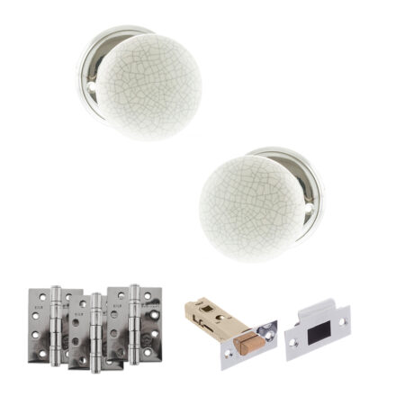 Atlantic Old English Skipton Door Knob Pack (Latch Set - 3" HD Latch, 4" Fire Rated Hinges x3) - Polished Chrome