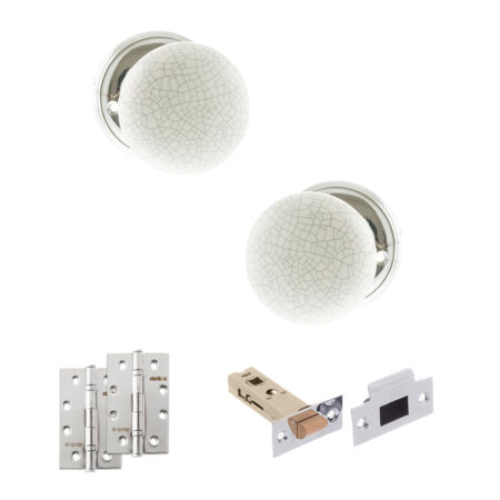 Atlantic Old English Skipton Door Knob Pack (Latch Set - 3" HD Latch, 4" Slim Knuckle Hinges x2) - Polished Chrome
