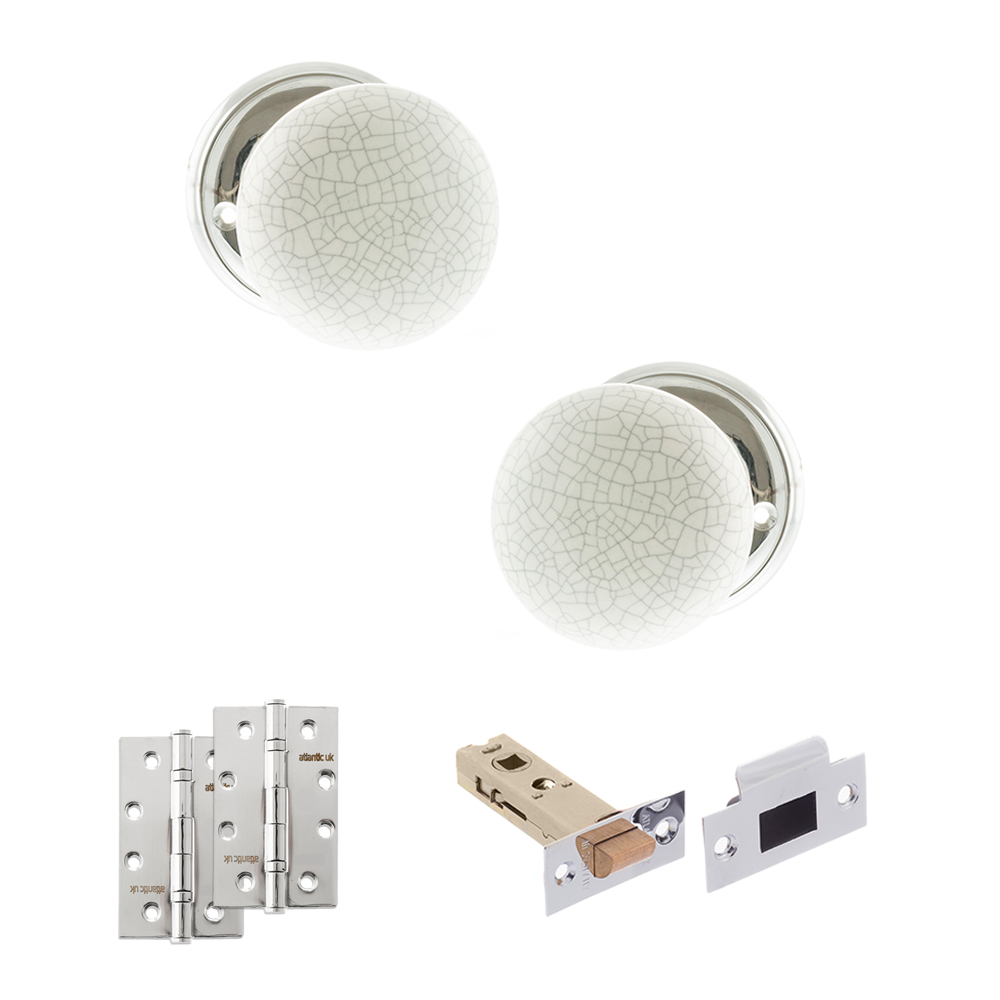 ADPOE59CMKWHPC58_OLD-ENGLISH-SKIPTON-POLISHED-CHROME.jpg Atlantic Old English Skipton Door Knob Pack (Latch Set - 3" HD Latch, 4" Slim Knuckle Hinges x2) - Polished Chrome - Image 1