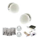 Atlantic Old English Skipton Door Knob Pack (Lock Set - 3" Latch & Deadlock, 4" Fire Rated Hinges x3) - Polished Chrome