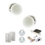 Atlantic Old English Skipton Door Knob Pack (Lock Set - 3" Latch & Deadlock, 4" Slim Knuckle Hinges x2) - Polished Chrome