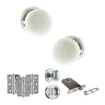 Atlantic Old English Skipton Door Knob Pack (Lock Set - Horizontal Bathlock, 3" Fire Rated Hinges x3) - Polished Chrome