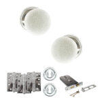 Atlantic Old English Skipton Door Knob Pack (Lock Set - Horizontal Sashlock, 4" Fire Rated Hinges x3) - Polished Chrome