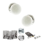 Atlantic Old English Skipton Door Knob Pack (Lock Set - Horizontal Bathlock, 4" Fire Rated Hinges x3) - Polished Chrome